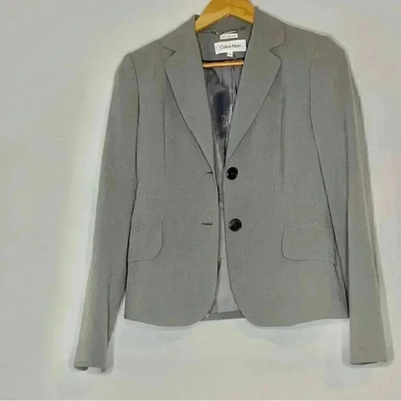 Calvin Klein light gray 2 button flap pocket blazer 4 - Picture 2 of 7